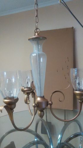 MIDCENTURY MODERN PROGRESS LIGHTING ART GLASS GLOBE GOLD ACCENT DECOR CHANDELIER