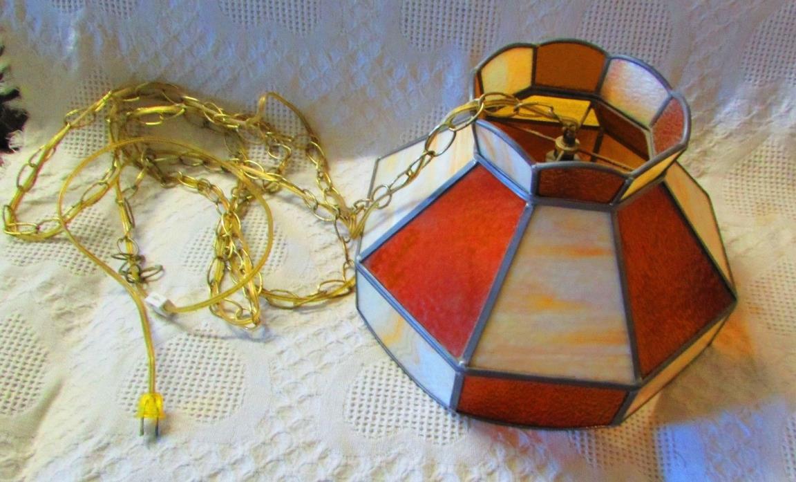 Vintage Hanging Lamp With Stained Glass Look With Plastic