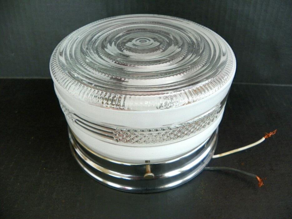 VINTAGE MID CENTURY CHROME & GLASS HALL CEILING FIXTURE, ROUND