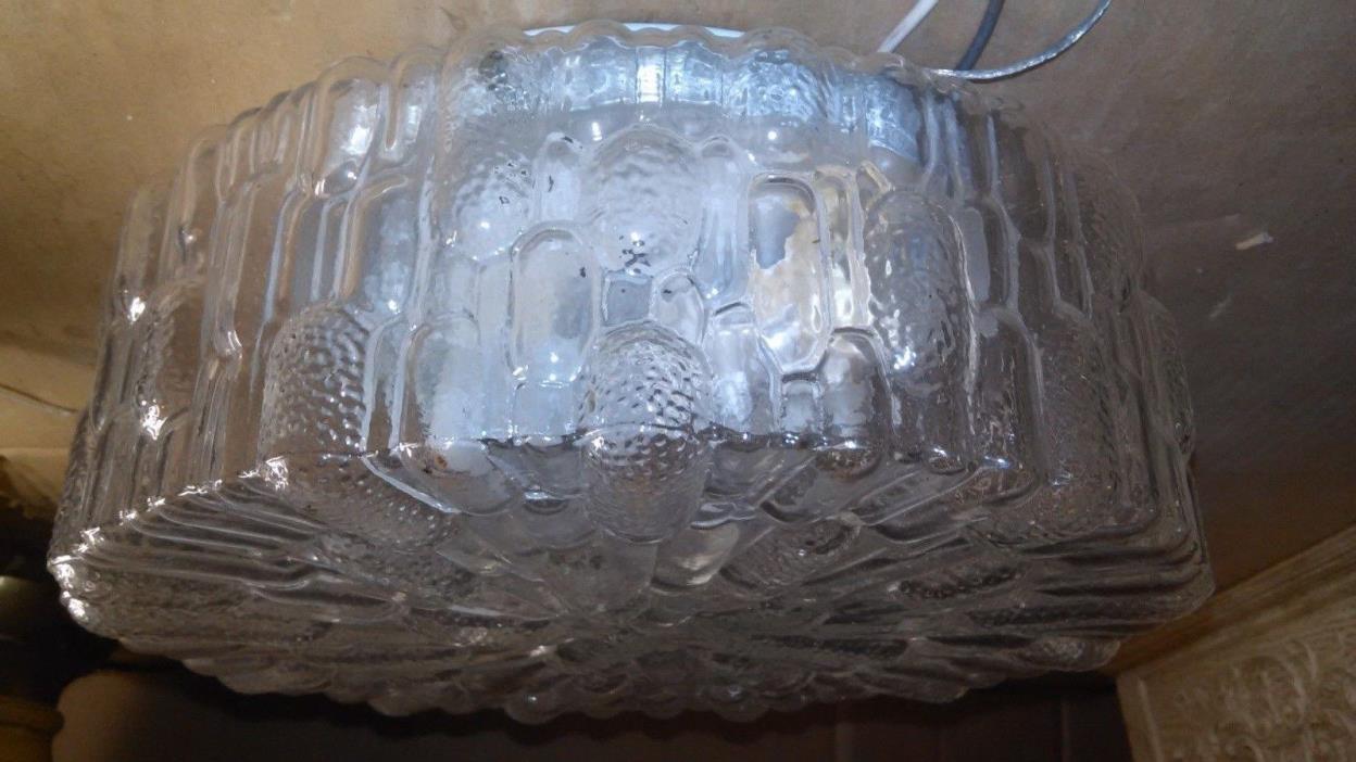 MID CENTURY ITALIAN MODERN SURFACE MOUNT CHANDELIER CLEAR TEXTURED LIGHT GLOBE