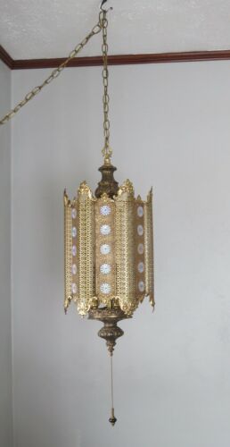 Stunning Vintage Swag lamp Filigree Hanging 3 Light Ornate Swag Lamp