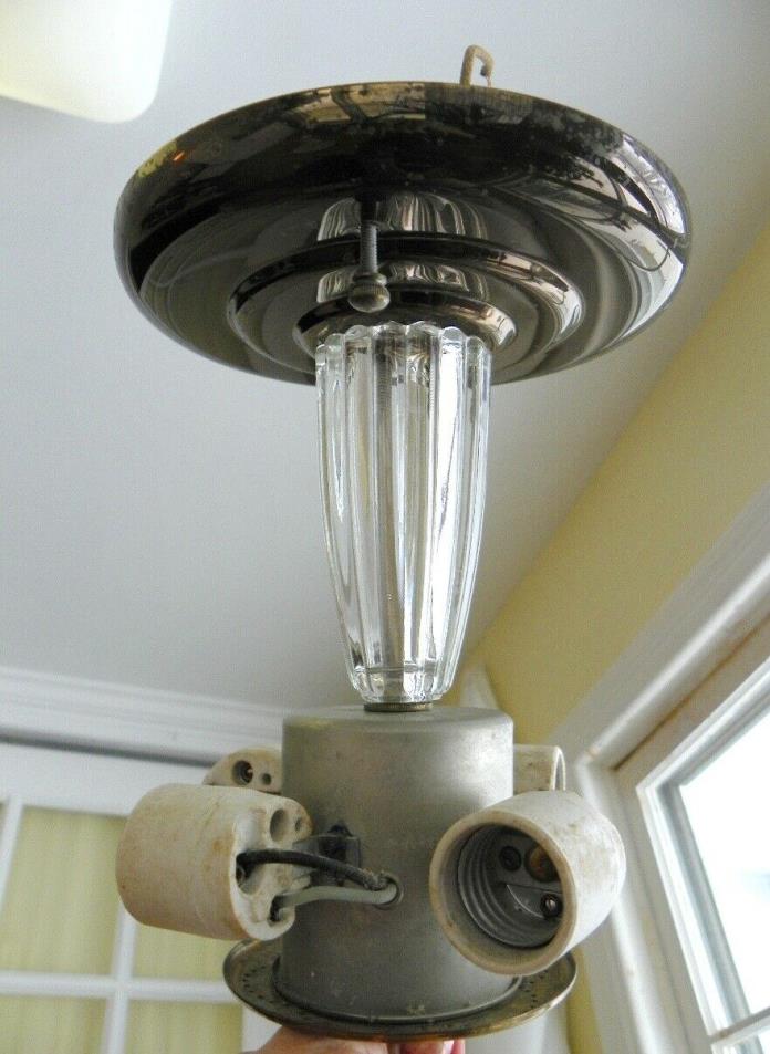VINTAGE HARMONY HOUSE CEILING LIGHT FIXTURE, CRYSTAL STEM, U.S.A., 4 BULBS