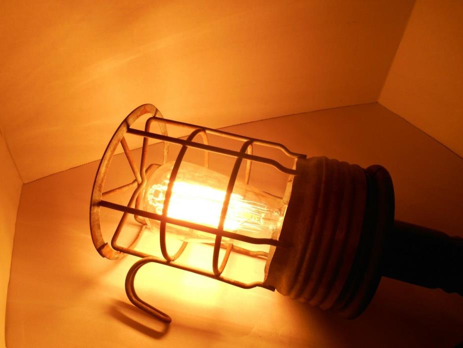 Vintage Industrial Mechanics Trouble Light with Metal Cage and Hook