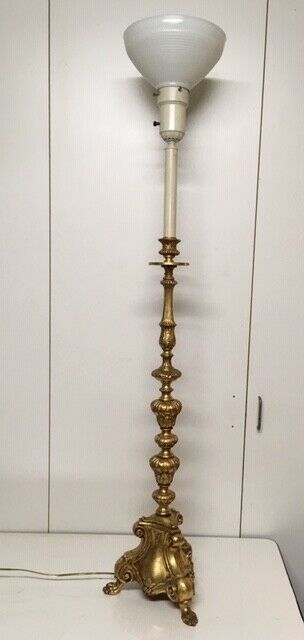 Vintage Regency Gold Gilded Over Cast Iron Floor Lamp