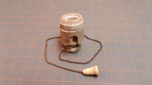 Electric Light Pull Chain Bulb Socket and Porcelain Housing Circa 1910 Antique