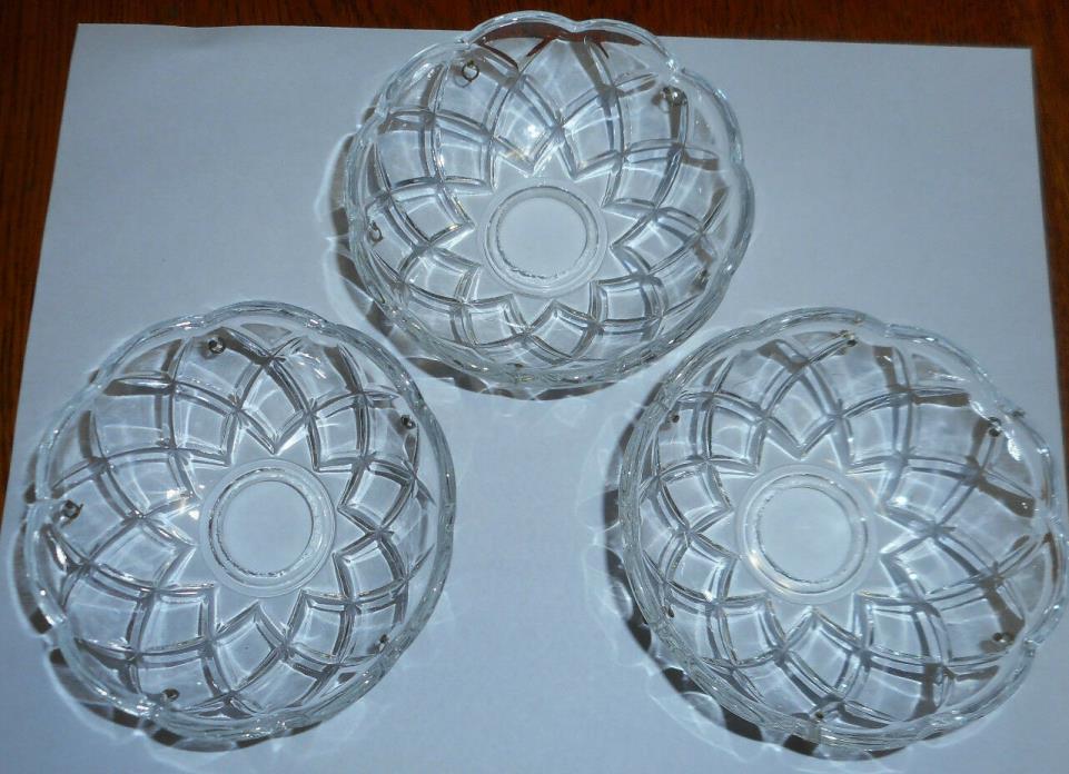 3 Vintage Crystal Lamp Part Chandelier Bobesche, 4” Dia, 5 Pin  (W3)
