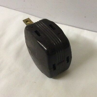 VTG BROWN BAKELITE 3-WAY PLUGIN ADAPTER OUTLET 15A/12V MADE IN USA WORKS!