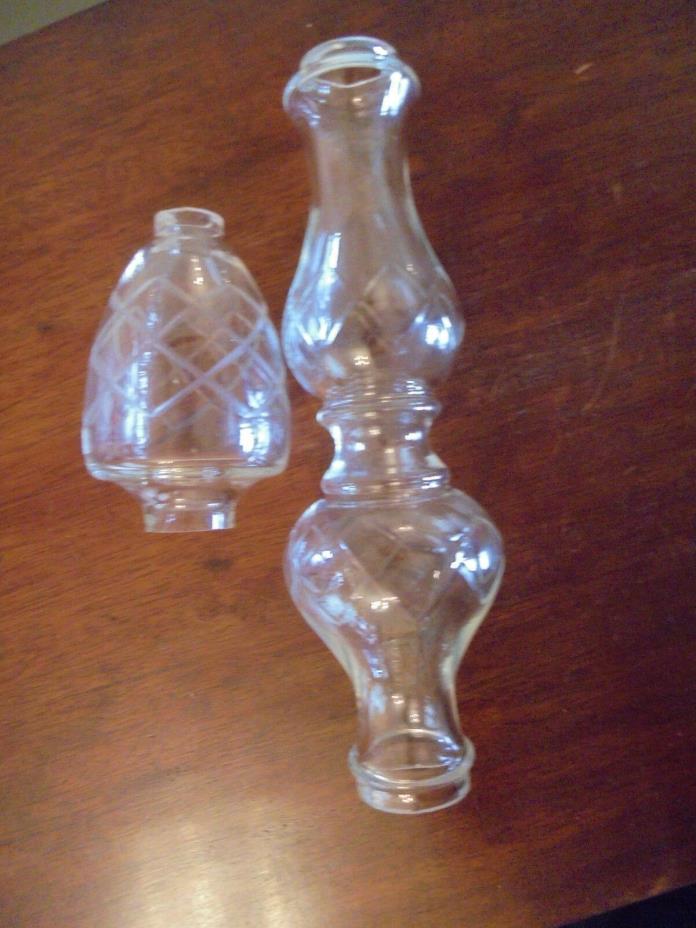 2 OLDER CRYSTAL GLASS CENTER COLUMNS SPACERS 9.5” AND 4”CHANDELIER LAMP PARTS