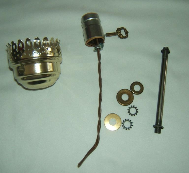 Vintage Lamp Parts: Socket, Collar, Key Switch, Threaded Pipe + Small Parts