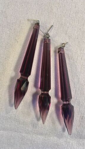 Set 3 ANTIQUE Amethyst Purple Crystal Chandelier Lamp Prism 4” Drop ELEGANT!