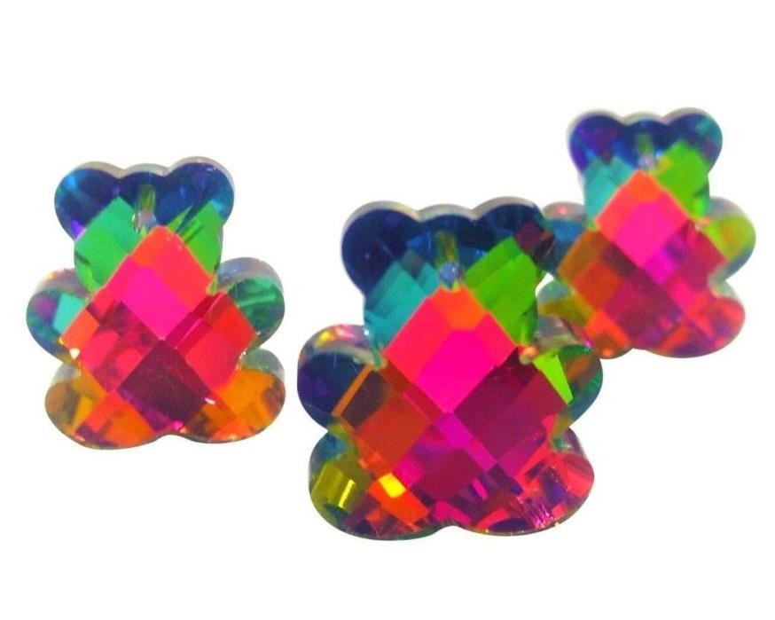 3 Teddy Bear Vitrail Crystal Pendants Chandelier Crystal Rainbow 30mm