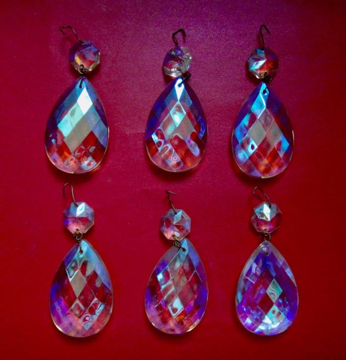 Lot of 6 Antique Teardrop Crystal Glass Lamp Chandelier Prisms