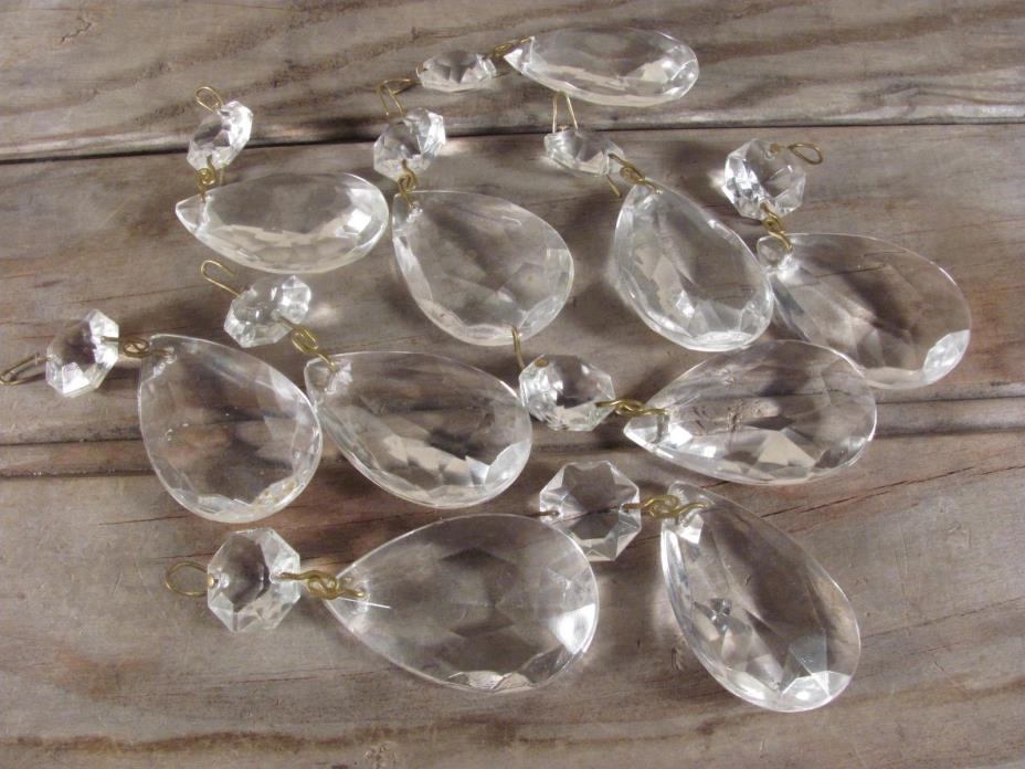 VTG lot of clear teardrop facet cut chandelier prisms glass crystals parts