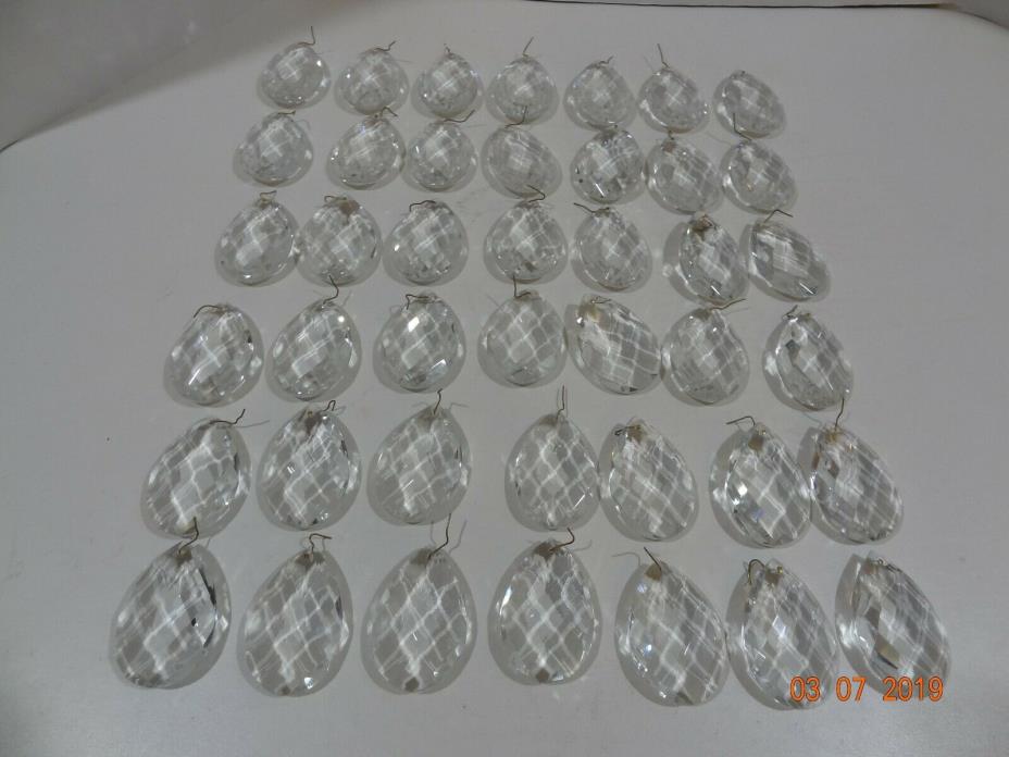 Lot of 42 Vintage Cut Crystal Glass Chandelier Lamp Tear Drop Oval Prisms 2-1/2