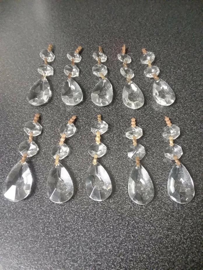 Lot of 10 vintage Tear Drop Octagon crystal prisms chandelier lamp 3