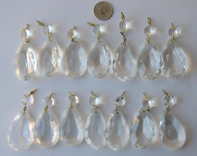 Vintage Lot of 14 Clear Glass Teardrop Faceted Prisms Chandelier Hurricane Lamp
