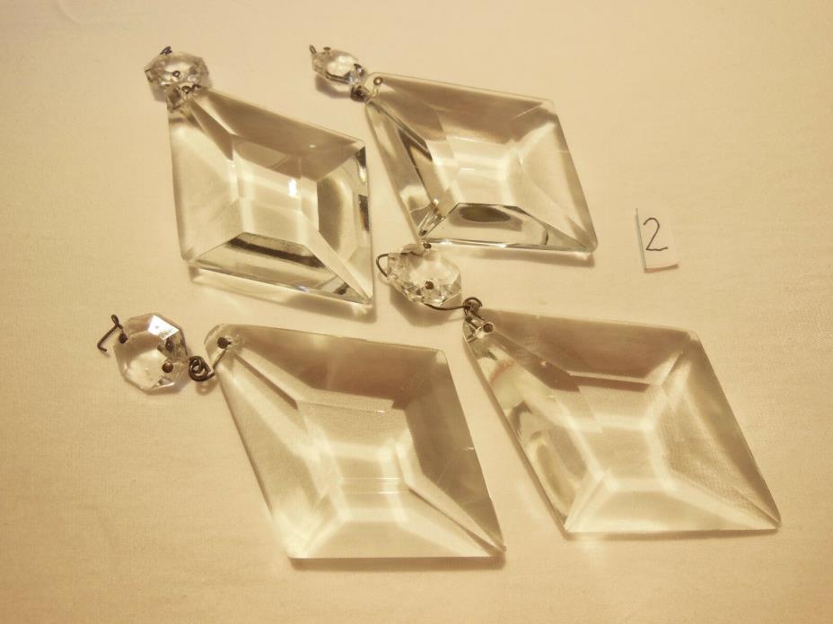 4 VTG FACETED CHANDELIER CRYSTAL DIAMOND SHAPE PRISMS OCTAGON BEADS 3