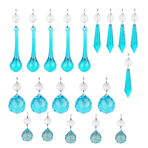 H&D 20PCS Blue Glass Crystal Teardrop Chandelier Prisms Parts Hanging Glass Set