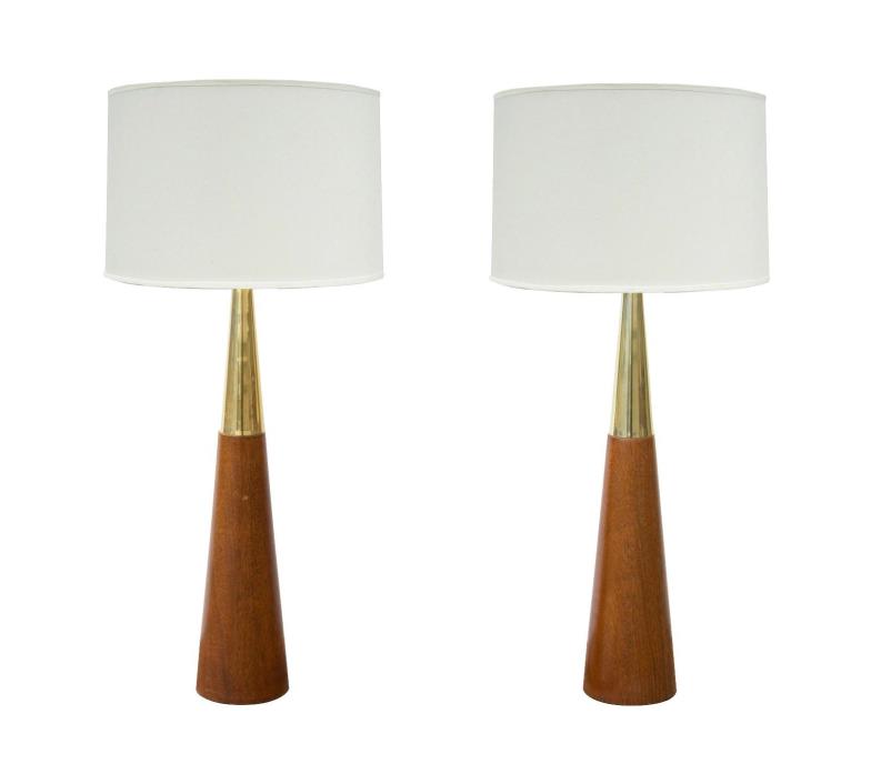 Pair of Conical Table Lamps by Tony Paul in Walnut Swedish Brass Westwood Lamps