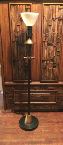 Vintage Mid Century Modern Atomic Floor Lamp Black/ Brass Torchiere