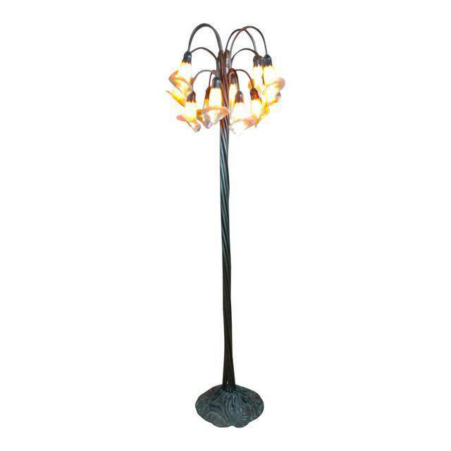Beautiful Lilly Bronze floor Lamp w/12 art Glass lights