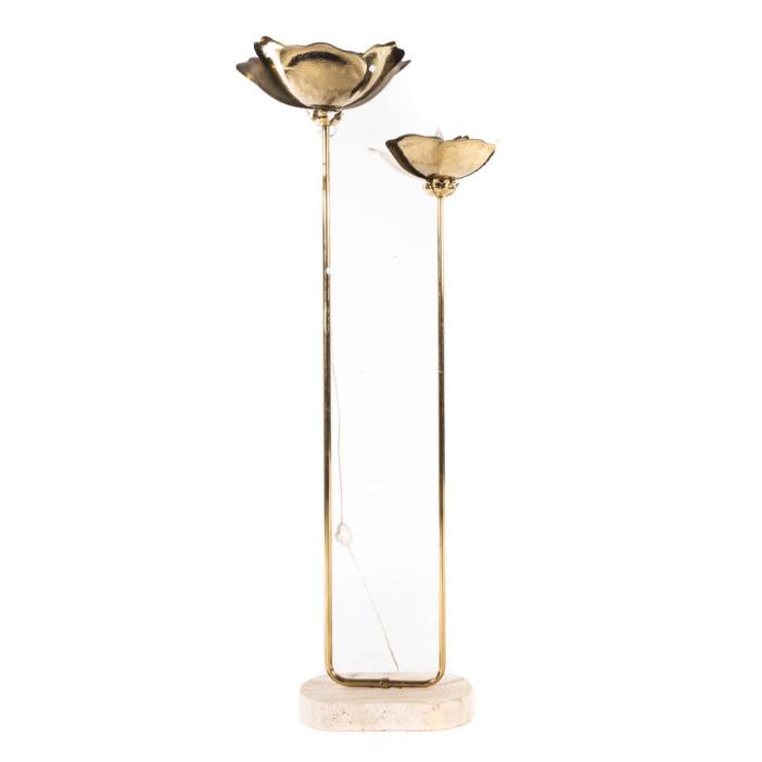 Mid Century Tommaso Barbi Hammered Brass Flower Petal & Marble Floor Lamp