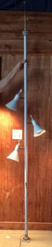 Stiffel White Gold Trim Tension Pole Floor Lamp Vintage Mid Century Modern Cone