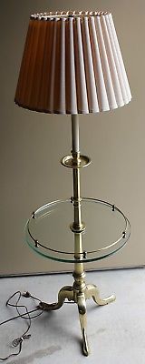 Stiffel Brass Floor Lamp w/ Round Glass Table Triple Leg Base LOCAL PU ONLY