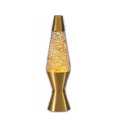 14.5-Inch Gold Base Lamp with Rainbow Glitter Wax in Clear Liquid