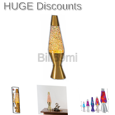 14.5-Inch Gold Base Lamp with Rainbow Glitter Wax in Clear Liquid