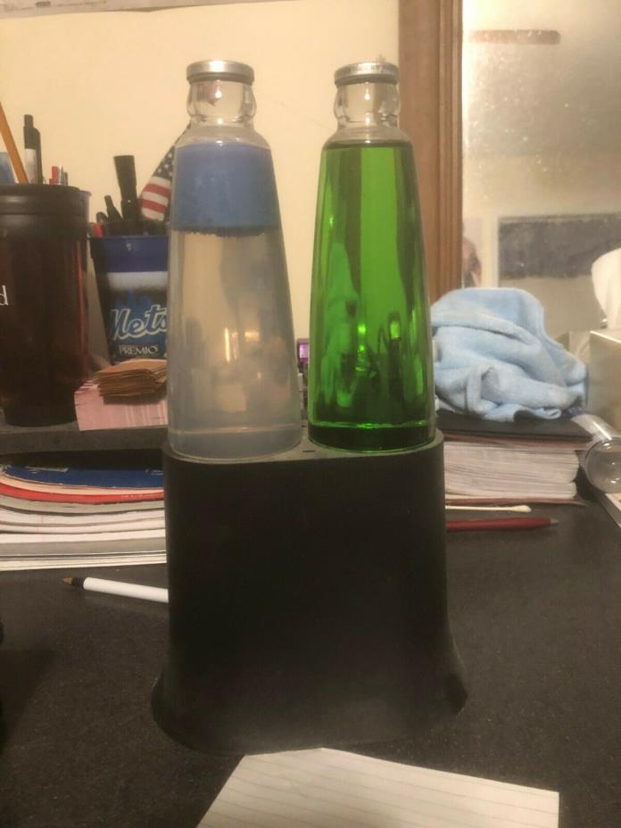 Two Lava Lamp Green for Home Office School Bedroom Decoration with Black Stand