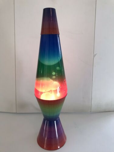 Lava Lite 2117 Lamp with Orange Wax Blue Liquid and Silver Base 14.5