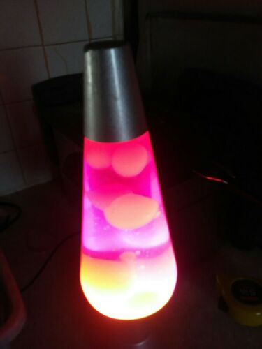 Lava Lamp Orange Wax With pink Liquid Silver Satin Base 14.5 Inch