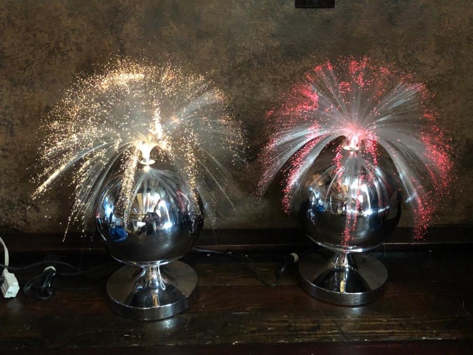 Vintage PAIR Fantasia CENTURION Mid Century Sunburst  Fiber OPTIC LAMPS Light