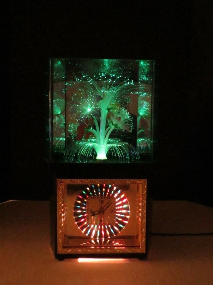Vintage Multi-Color Rotating Fiber Optic Flower Lamp w/ Psychedelic Clock READ!