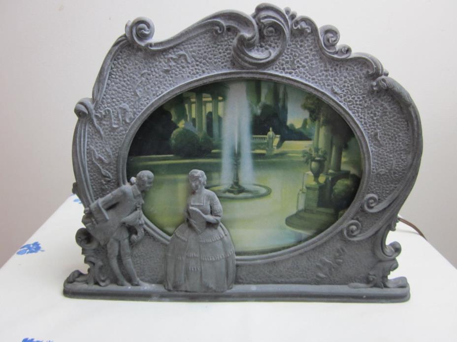 Circa 1931 Scene in Action Colonial Fountain French Lovers Motion Lamp Antique