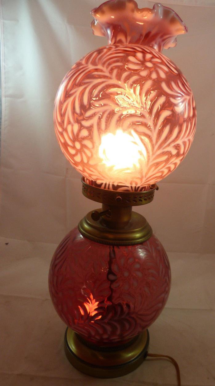 Vintage Large Fenton LG Wright Cranberry Daisy Fern WGTW Hurricane Lamp Light