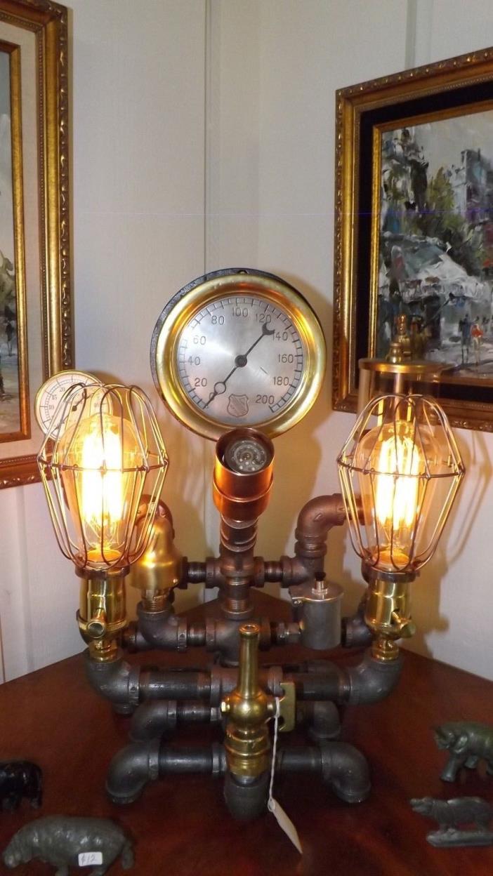 Steampunk Lamp with CIGAR LIGHTER - industrial brass mechanical lighting