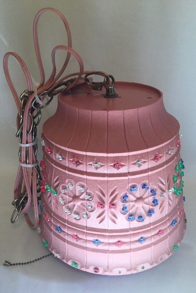 Vintage Lawnware Swag Light Lamp PINK Jeweled 70's Retro RV-Camper-Patio-USA