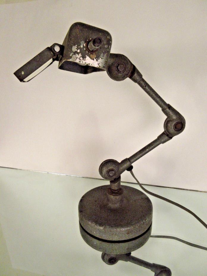 Vintage Antique Industrial Lamp with Magnifying Glass Metal Articulating Desk