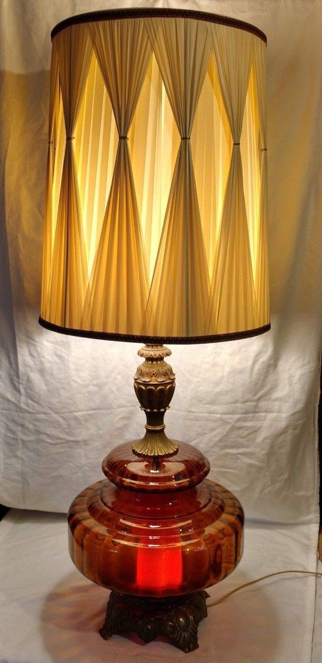 Vintage Falkenstein Lamp #6130 MCM  amber lit glass w/original shade, 41