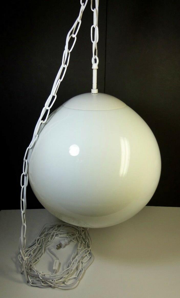 Vtg LARGE White Glass Globe Lamp Space Age Ball Orb Light Swag Lamp MCM Rewired
