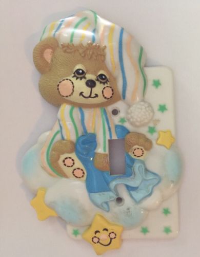 Vtg Teddy Beddy Bear Switch Plate Morgan Plastic Baby Nursery Light Switch Cover