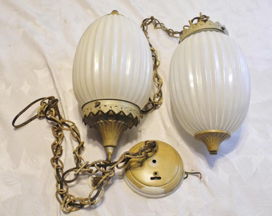 Mid Century Modern Pendant White Peal Opalesecent Hanging Swag Lamp/Lights