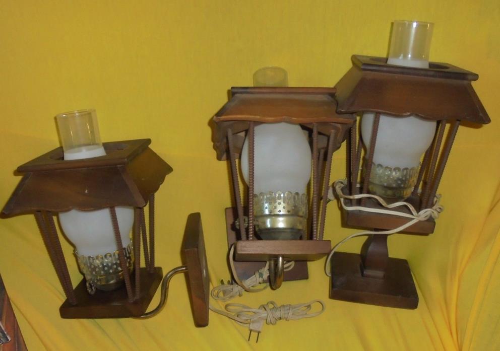 VINTAGE 3 Lamps Hanging & Tabletop Western Chuck wagon Spindle 1950's 60's