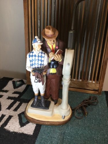 28” Horse Racing Lamp, Normal Rockwell “the Weigh In” Handmade Artist Sign 1977