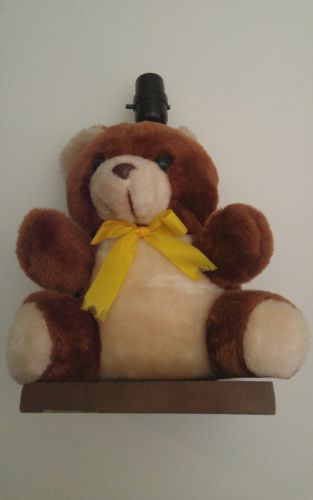 Nursery Room Brown Teddy Bear Table Lamp Wooden Base 13