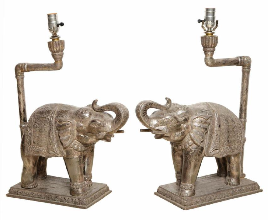 Indian Elephant Silver Table Lamps