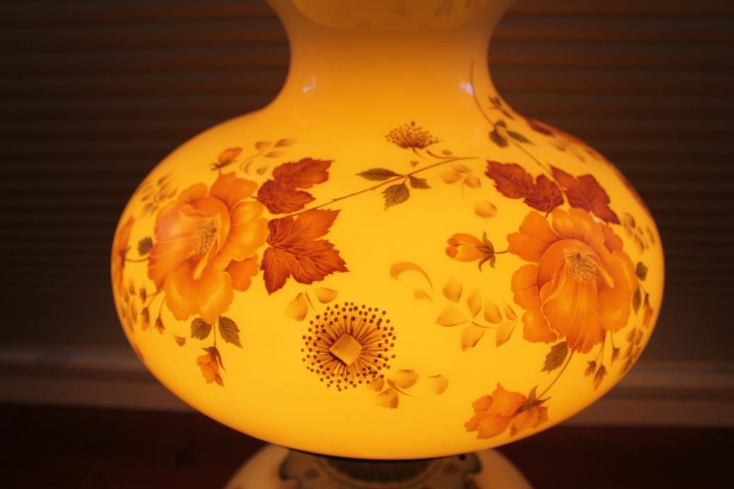 HUGE Hurricane Parlor Lamp Flowers VTG
