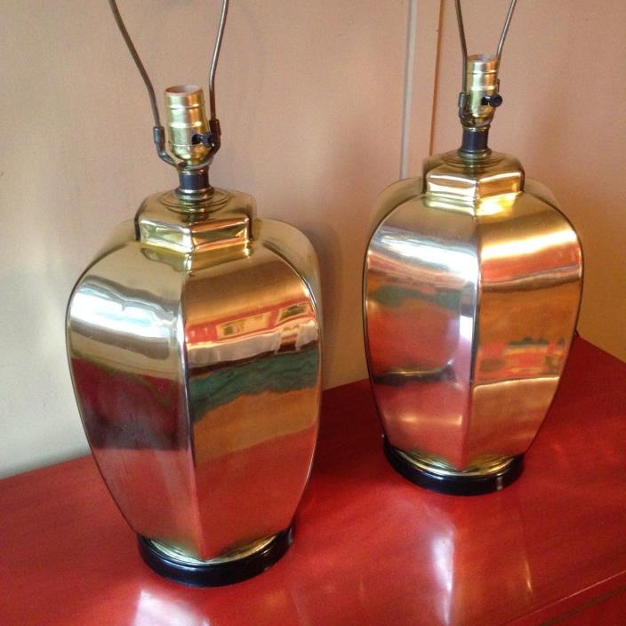 HOLLYWOOD REGENCY Mid Century GOLD MERCURY GLASS Table Lamps (Pair) BLING!
